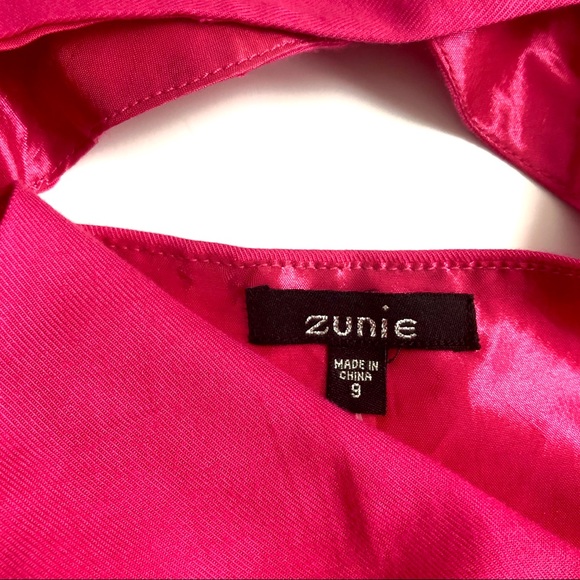 Zunie Pink V-neck Flared Dress with Cutout Back - Picture 5 of 8